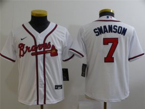 Youth Atlanta Braves #7 Dansby Swanson White Cool Base Jersey