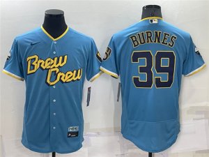 Milwaukee Brewers #39 Corbin Burnes Powder Blue 2022 City Connect Flex Base Jersey