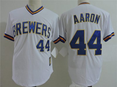 Milwaukee Brewers #44 Hank Aaron White Cooperstown Collection Jersey