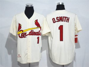 St. Louis Cardinals #1 Ozzie Smith Throwback Cream Jersey