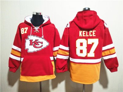 Kansas City Chiefs #87 Travis Kelce Red With Pocket Hoodie Jersey