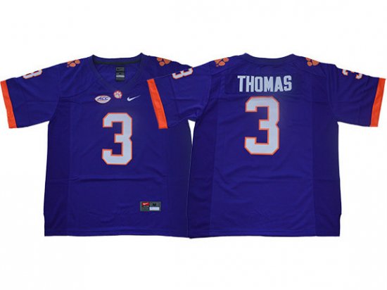 NCAA Clemson Tigers #3 Xavier Thomas Purple College Football Jersey