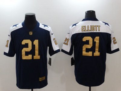 Dallas Cowboys #21 Ezekiel Elliott Thanksgiving Blue Gold Vapor Limited Jersey