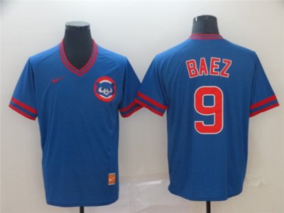 Chicago Cubs #9 Javier Baez Blue Cooperstown Collection Legend V Neck Cool Base Jersey
