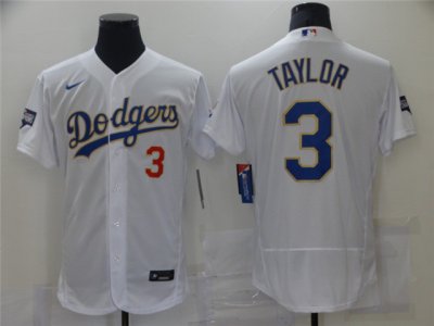 Los Angeles Dodgers #3 Chris Taylor White 2021 Gold Program Flex Base Jersey
