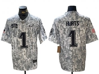 Philadelphia Eagles #1 Jalen Hurts Arctic Camo 2024 Salute To Service Limited Jersey