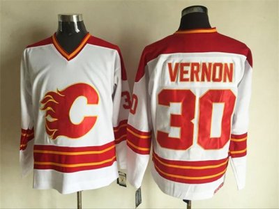 Calgary Flames #30 Mike Vernon 1989 CCM Vintage White Jersey