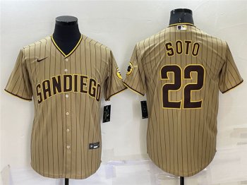 San Diego Padres #22 Juan Soto Gray Pinstripe Cool Base Jersey