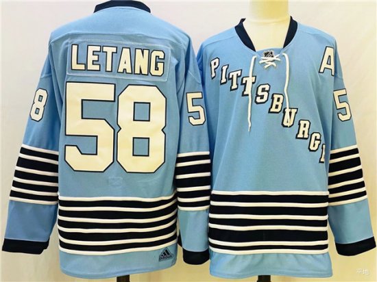 Pittsburgh Penguins #58 Kris Letang Blue Heritage Classics Jersey