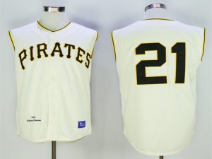 Pittsburgh Pirates #21 Roberto Clemente 1960 Throwback Cream Sleeveless Jersey