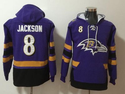 Baltimore Ravens #8 Lamar Jackson Purple With Pocket Hoodie Jersey