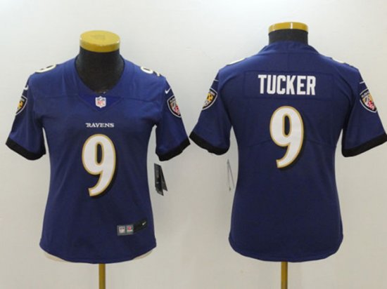 Women's Baltimore Ravens #9 Justin Tucker Purple Vapor Limited Jersey