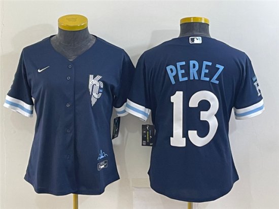 Women's Kansas City Royals #13 Salvador Perez 2022 Navy City Connect Cool Base Jersey