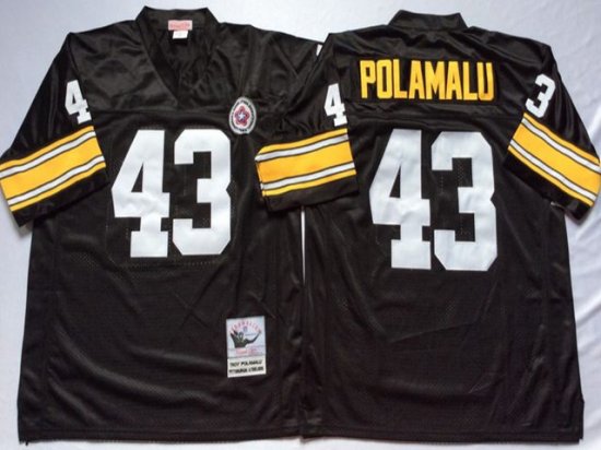 Pittsburgh Steelers #43 Troy Polamalu 1975 Throwback Black Jersey