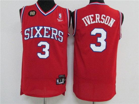 Philadelphia 76ers #3 Allen Iverson 10th Anniversary Throwback Red Jersey