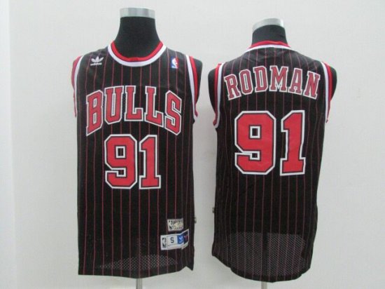 Chicago Bulls #91 Dennis Rodman Black Pinstripe Hardwood Classics Jersey