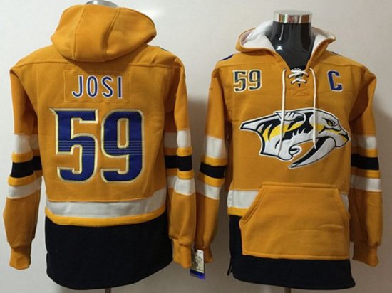 Nashville Predators #59 Roman Josi Gold One Front Pocket Hoodie Jersey