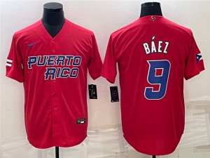 Puerto Rico #9 Javier Baez Red 2023 World Baseball Classic Jersey