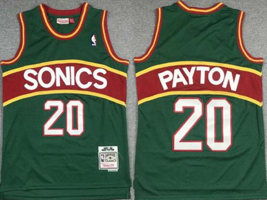 Seattle Supersonics #20 Gary Payton Green Red Stripe Mitchell&ness Hardwood Classics Jersey