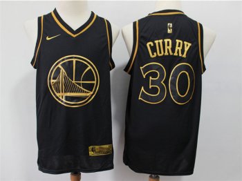 Golden State Warriors #30 Stephen Curry Black Gold Swingman Jersey