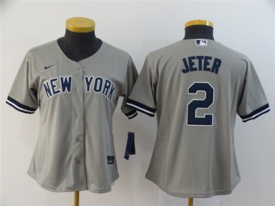 Women's New York Yankees #2 Derek Jeter Gray Cool Base Jersey