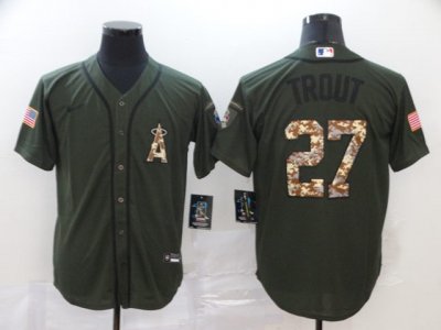 Los Angeles Angels #27 Mike Trout Army Green 2020 Cool Base Jersey