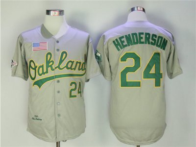 Oakland Athletics #24 Rickey Henderson 1989 Gray Throwback Jersey