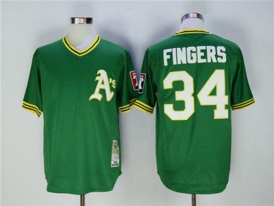 Oakland Athletics #34 Rollie Fingers 1976 Throwback Green Jersey