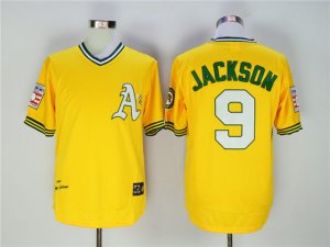 Oakland Athletics #9 Reggie Jackson 1972 Throwback Gold Jersey