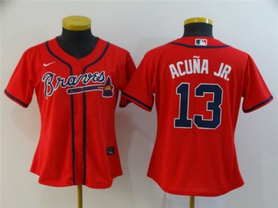 Women's Atlanta Braves #13 Ronald Acuna Jr. Red Cool Base Jersey