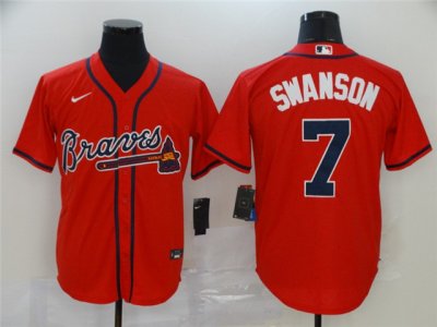 Atlanta Braves #7 Dansby Swanson Red Cool Base Jersey