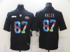 Kansas City Chiefs #87 Travis Kelce Black Rainbow Vapor Limited Jersey