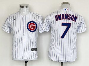 Youth Chicago Cubs #7 Dansby Swanson White Cool Base Jersey