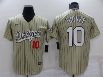 Los Angeles Dodgers #10 Justin Turner Gold Pinstripe Cool Base Jersey