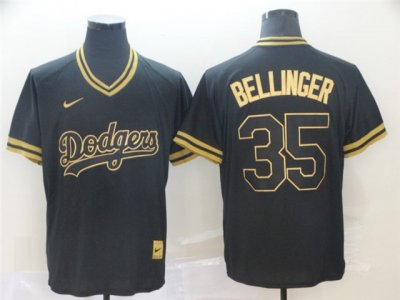 Los Angeles Dodgers #35 Cody Bellinger Black Gold Cooperstown Collection Legend V Neck Jersey