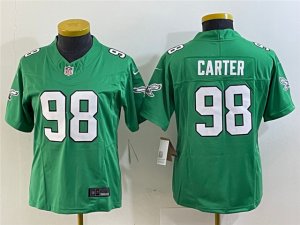 Womens Philadelphia Eagles #98 Jalen Carter Kelly Green Vapor F.U.S.E. Limited Jersey