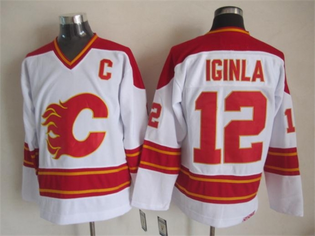 Calgary Flames #12 Jarome Iginla 1989 CCM Vintage White Jersey - Click Image to Close