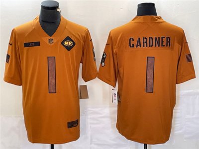 New York Jets #1 Sauce Gardner 2023 Brown Salute To Service Limited Jersey