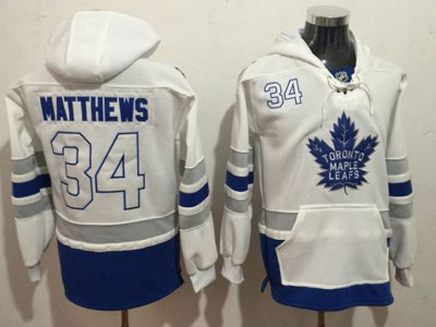 Toronto Maple Leafs #34 Auston Matthews White One Front Pocket Hoodie Jersey