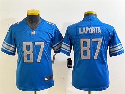 Youth Detroit Lions #87 Sam LaPorta Blue Vapor Limited Jersey