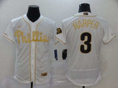 Philadelphia Phillies #3 Bryce Harper White Gold Cool Base Jersey