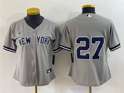 Womens New York Yankees #27 Giancarlo Stanton Gray Without Name Cool Base Jersey