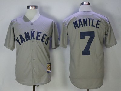New York Yankees #7 Mickey Mantle Gray Cooperstown Collection Cool Base Jersey