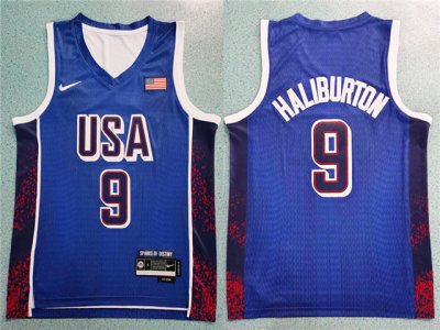 2024 Olympic Team USA #9 Tyrese Haliburton Blue Basketball Jersey