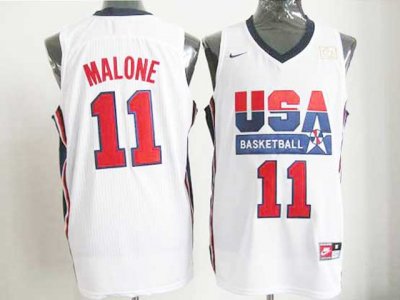 1992 Olympic Team USA #11 Karl Malone White Jersey