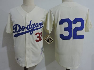 Los Angeles Dodgers #32 Sandy Koufax 1958 Throwback Cream Jersey