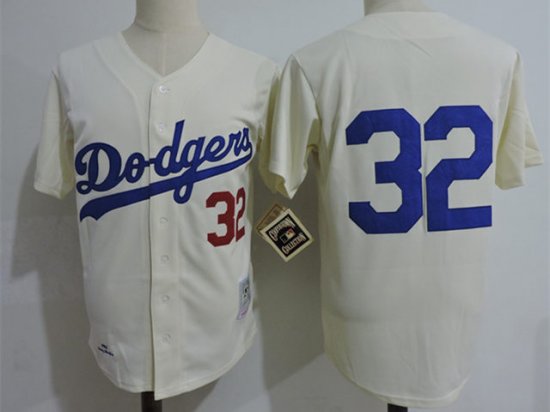 Los Angeles Dodgers #32 Sandy Koufax 1958 Throwback Cream Jersey