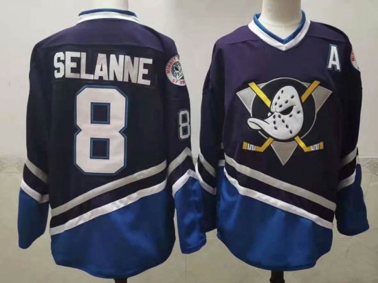 Anaheim Mighty Ducks #8 Teemu Selanne Purple Reverse Retro A Patch Jersey