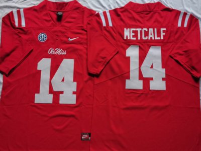 NCAA Ole Miss Rebels #14 DK Metcalf Red College Football Jersey
