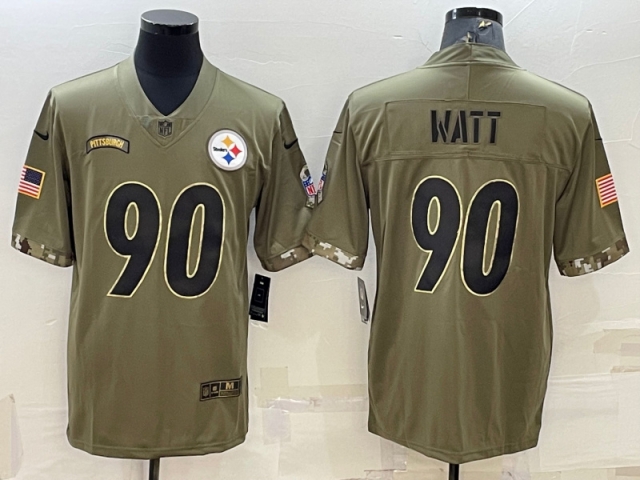 Pittsburgh Steelers #90 T.J. Watt 2022 Olive Salute To Service Limited Jersey - Click Image to Close